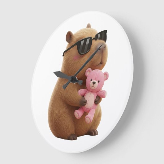 Cool Chill Capybara with Pink Teddy Bear Grote Klok (Hoek)