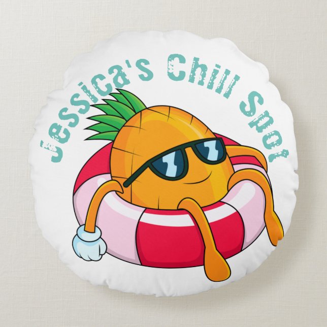 Cool Chill Pineappel Rond Kussen (Voorkant)