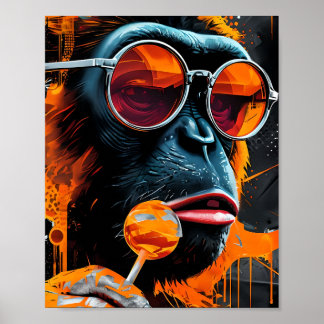 Cool Chimp met Lollipop – Urban Pop Art Poster