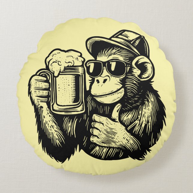 Cool Chimpanzee Beer Rond Kussen (Voorkant)