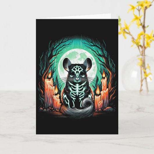 Cool Chinchilla Skeleton Halloween Christmas Birth Kaart (Gele Bloem)