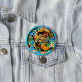 Cool chinese kleurrijke drakenverflotusbloem ronde button 7,6 cm (In situ)