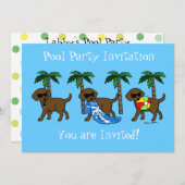 Cool Chocolade Labradors Pool Party Kaart (Voorkant / Achterkant)