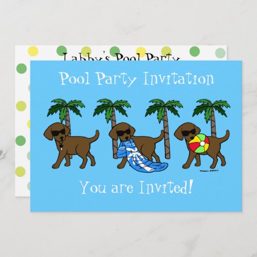 Cool Chocolade Labradors Pool Party Kaart (Voorkant / Achterkant)