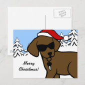 Cool Chocolate Lab Cartoon Kerstsneeuw Bossen Feestdagenkaart (Voorkant / Achterkant)