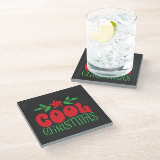 Cool Christmas – Feestelijke Retro Glass Onderzett Glazen Onderzetter (Schuin)