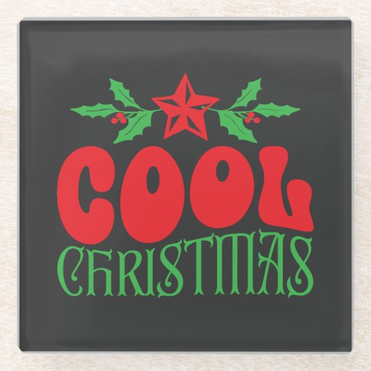 Cool Christmas – Feestelijke Retro Glass Onderzett Glazen Onderzetter (Voorkant)