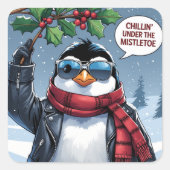Cool Christmas Penguin Design – “Chillin’ Vierkante Sticker (Voorkant)