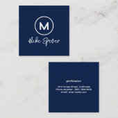 Cool Circle Monogram op blauw vierkant Contactkaartje (Voorkant / Achterkant)