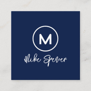 Cool Circle Monogram op blauw vierkant Contactkaartje
