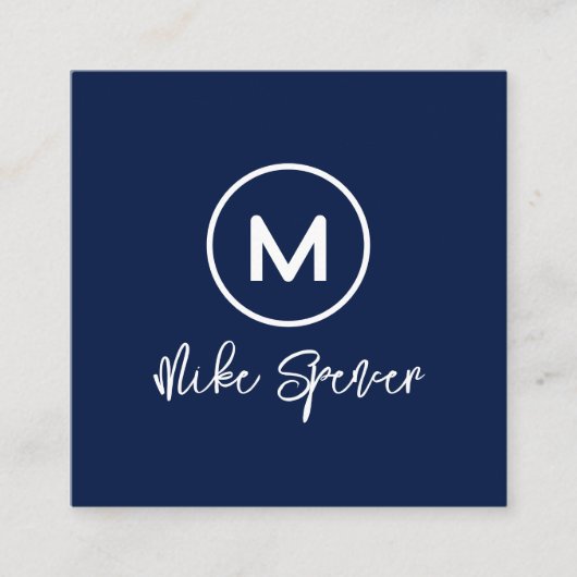 Cool Circle Monogram op blauw vierkant Contactkaartje (Voorkant)