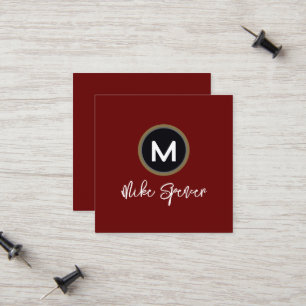 Cool Circle Monogram op donkerrood vierkant Contactkaartje
