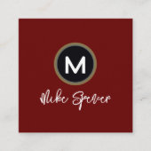Cool Circle Monogram op donkerrood vierkant Contactkaartje (Voorkant)