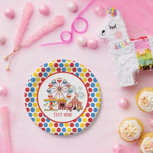 Cool Circus Themapark Festival Tekst toevoegen Papieren Bordje (Feest)