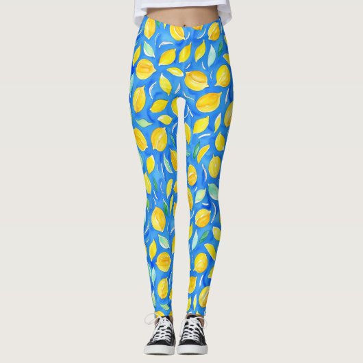 Cool Citrus Fresh Lemons Waterverf Pattern Leggings (Voorkant)