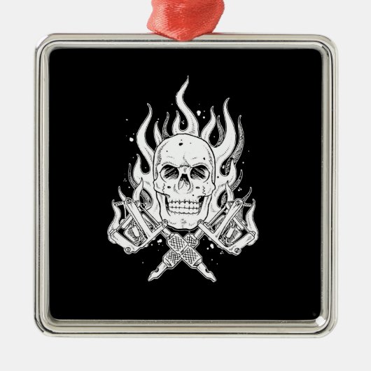Cool Classic Elegant Black White Skull tattoo Metalen Ornament (Voorkant)