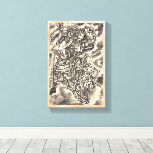 Cool classic japans demon samurai gevecht canvas afdruk (Insitu (Houten vloer))
