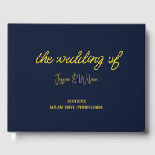 Cool Classic Navy Blue en Gold Wedding Gastenboek (Voorkant)