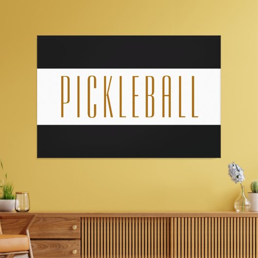 Cool Classy Pickleball Text Black White Stripes Canvas Afdruk (Insitu (Woonkamer))
