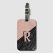 Cool Classy Roze Zwart Marmeren Monogram Custom Bagagelabel (Voorkant (verticaal))