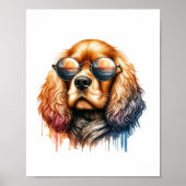 Cool Cocker Spaniel in Shades Waterverf Wall Art Poster (Voorkant)