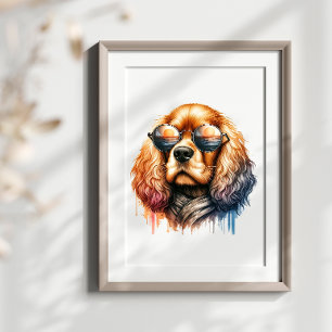 Cool Cocker Spaniel in Shades Waterverf Wall Art Poster