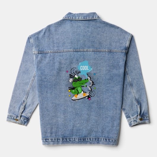 Cool Cocodrile Quote Denim Jacket (Achterkant)