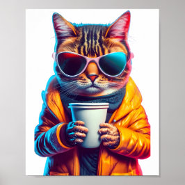 Cool Coffee Cat Modern Stijlvol Poster