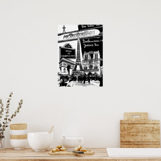 Cool Collage of Photo Illustrations of Paris Poster (Keuken)