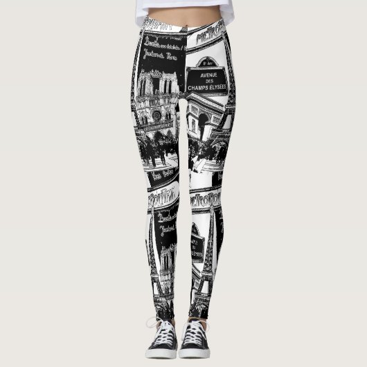 Cool Collage Photo Illustrations Paris Sights Leggings (Voorkant)