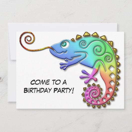 Cool Colorful Chameleon Birthday Party Kaart (Voorkant)