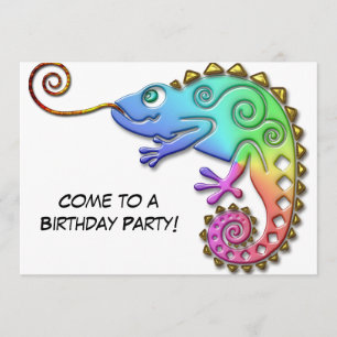 Cool Colorful Chameleon Birthday Party Kaart
