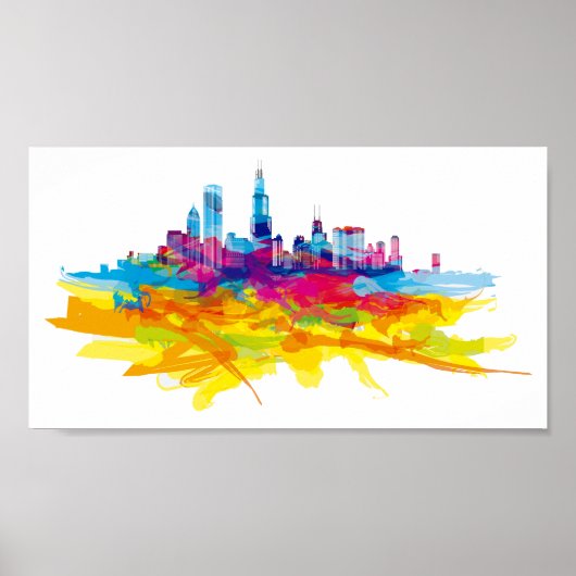 Cool Colorful Chicago Skyline Poster (Voorkant)