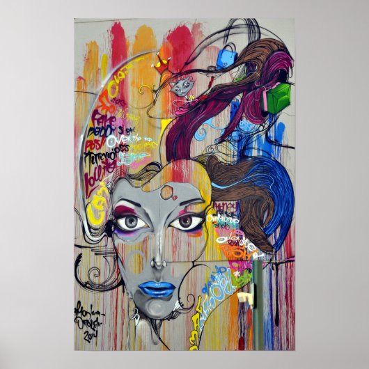 Cool colorful graffiti of women poster (Voorkant)