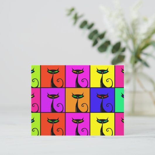 Cool Colorful Kitty Cat Pop Art Briefkaart (Staand voorkant)
