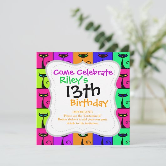 Cool Colorful Kitty Cat Pop Art Kaart (Staand voorkant)