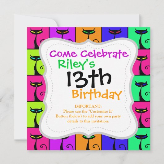 Cool Colorful Kitty Cat Pop Art Kaart (Voorkant)