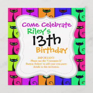 Cool Colorful Kitty Cat Pop Art Kaart