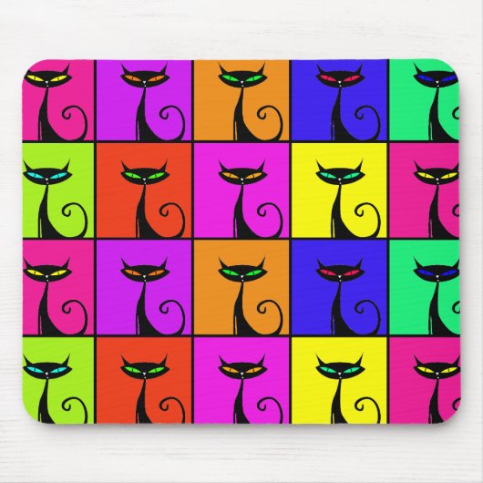 Cool Colorful Kitty Cat Pop Art Muismat (Voorkant)