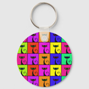 Cool Colorful Kitty Cat Pop Art Sleutelhanger