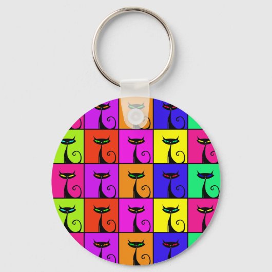 Cool Colorful Kitty Cat Pop Art Sleutelhanger (Voorkant)