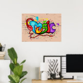 Cool Colorful Music Graffiti Poster (Thuiskantoor)