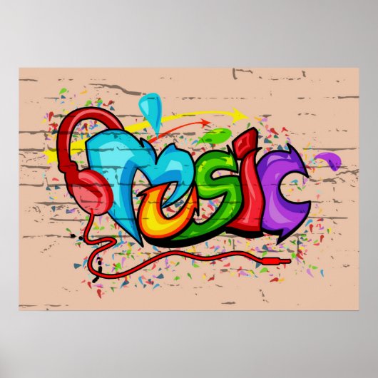 Cool Colorful Music Graffiti Poster (Voorkant)