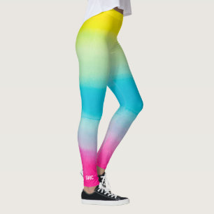 Cool Colorful Ombre Waterverf Pink Blue Monogram Leggings