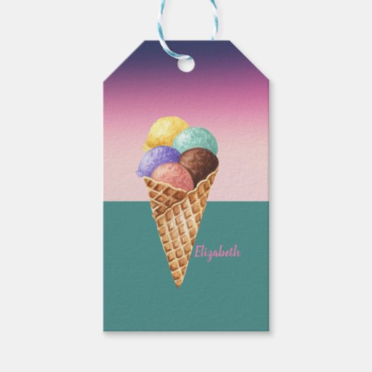 Cool Colorful Waterverf Ice crème Cadeaulabel (Voorkant)