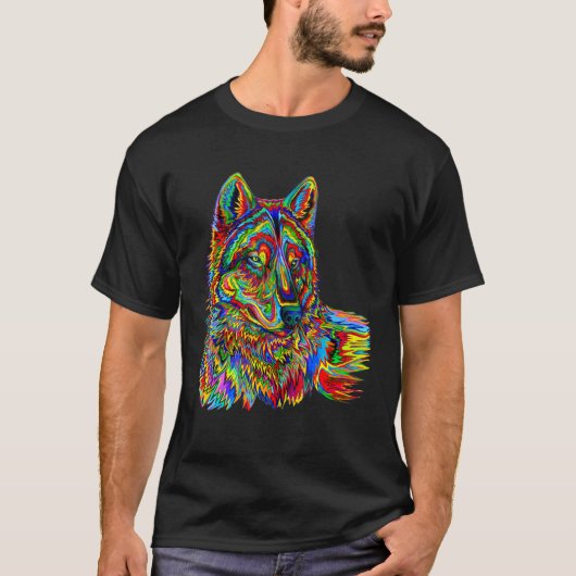 Cool Colorful Wolf face 1 T-shirt (Voorkant)