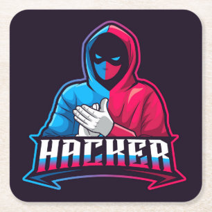Cool Computer Hacker Cartoon Tekening Kartonnen Onderzetters