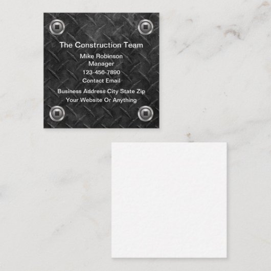 Cool Constructie Faux metalen achtergrond Vierkante Visitekaartje (Voorkant / Achterkant)