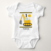 Cool Construction Excavator Custom 1st Birthday Romper (Voorkant)