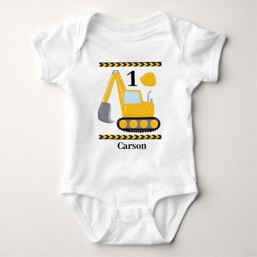 Cool Construction Excavator Custom 1st Birthday Romper (Voorkant)